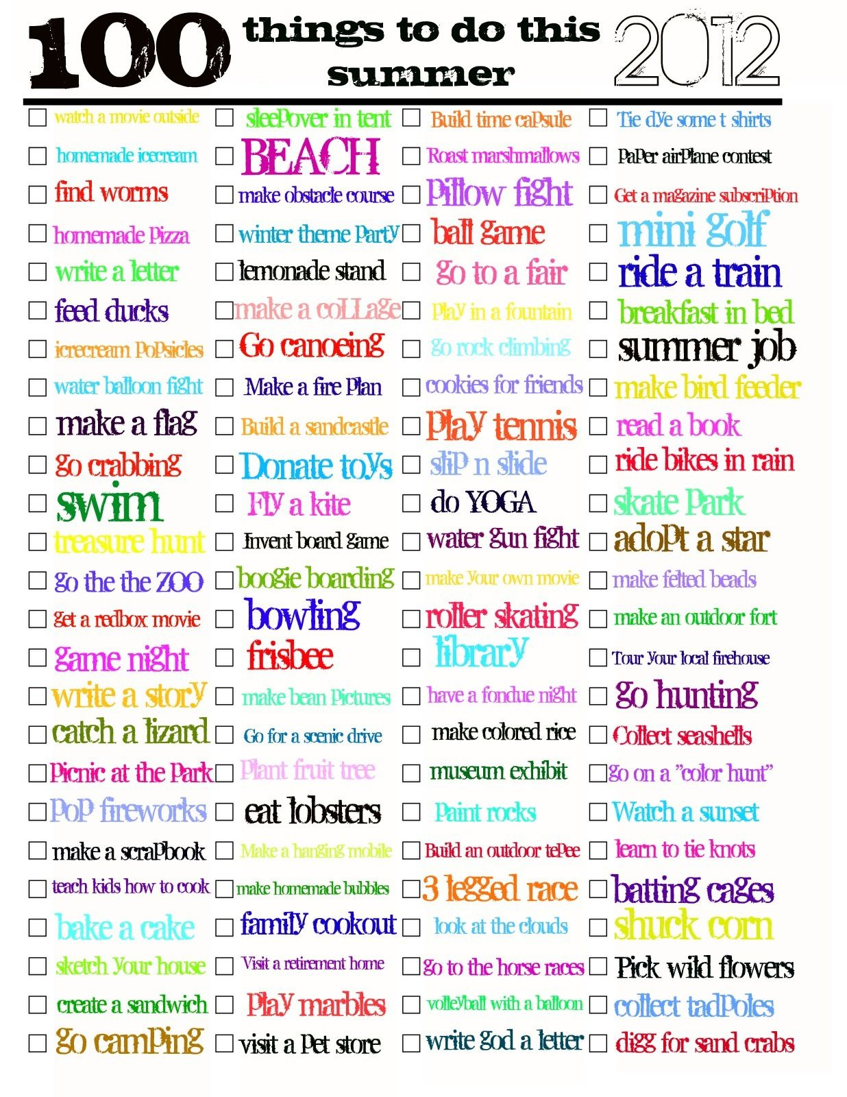 100 Things To Do This SUMMER PDF JADERBOMB Summer To Do List 