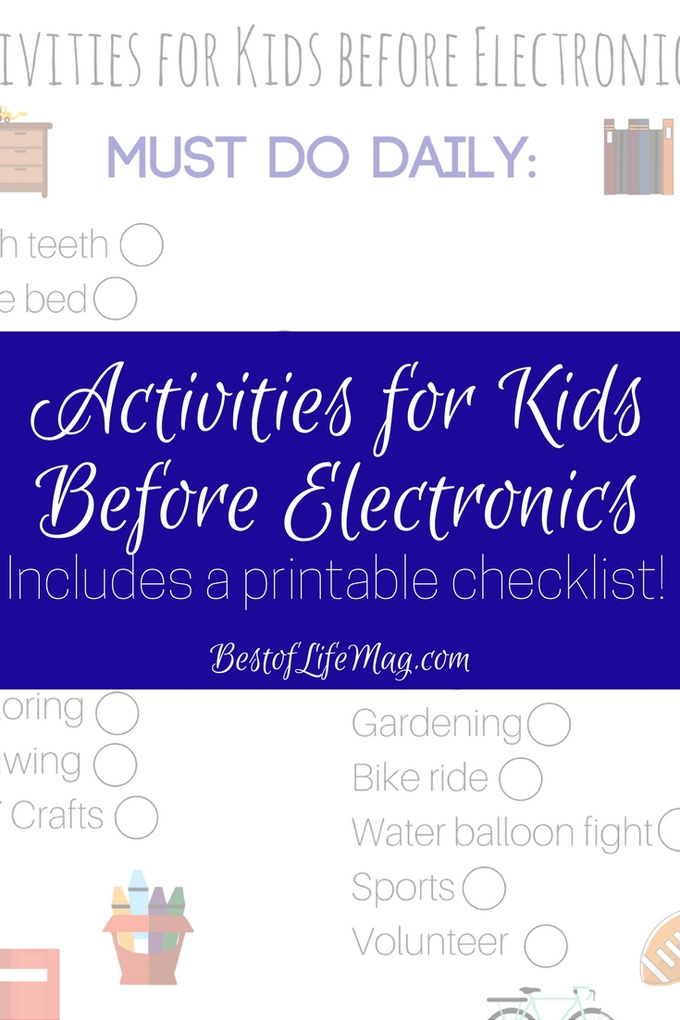 Activities For Kids Before Electronics Printable Checklist Best Of 