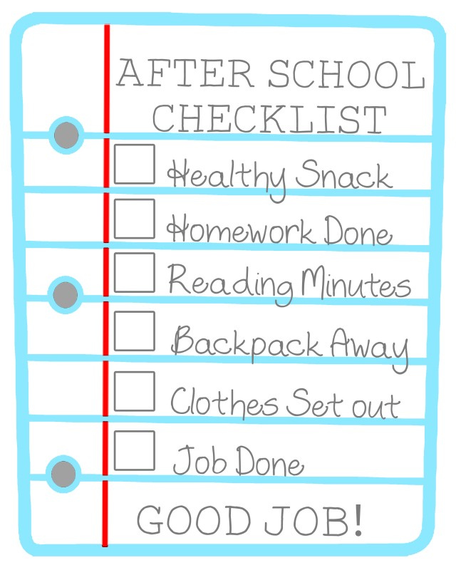 After School Checklist For Kids Free Printable