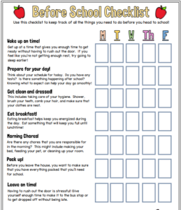 Before School Checklist For Children morning Routine Free Social