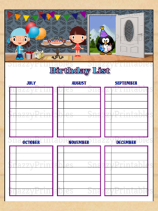 Birthday List Printable Instant Download PDF Snazzy Printables