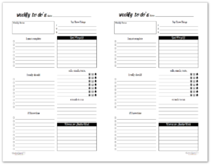 Black And White Weekly To Do List Printables