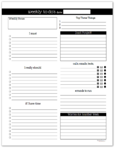 Black And White Weekly To Do List Printables