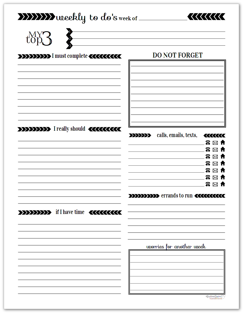 Weekly To Do List Printable Black And White