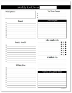 Black And White Weekly To Do List Printables Weekly Planner Printable