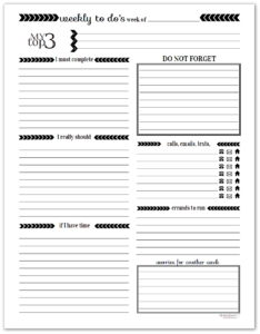Black And White Weekly To Do List Printables Weekly Planner Printable