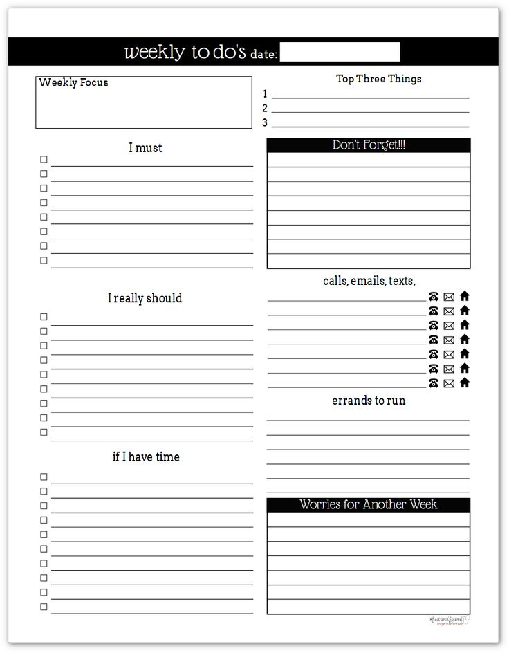 Black And White Weekly To Do List Printables Weekly Planner Printable 