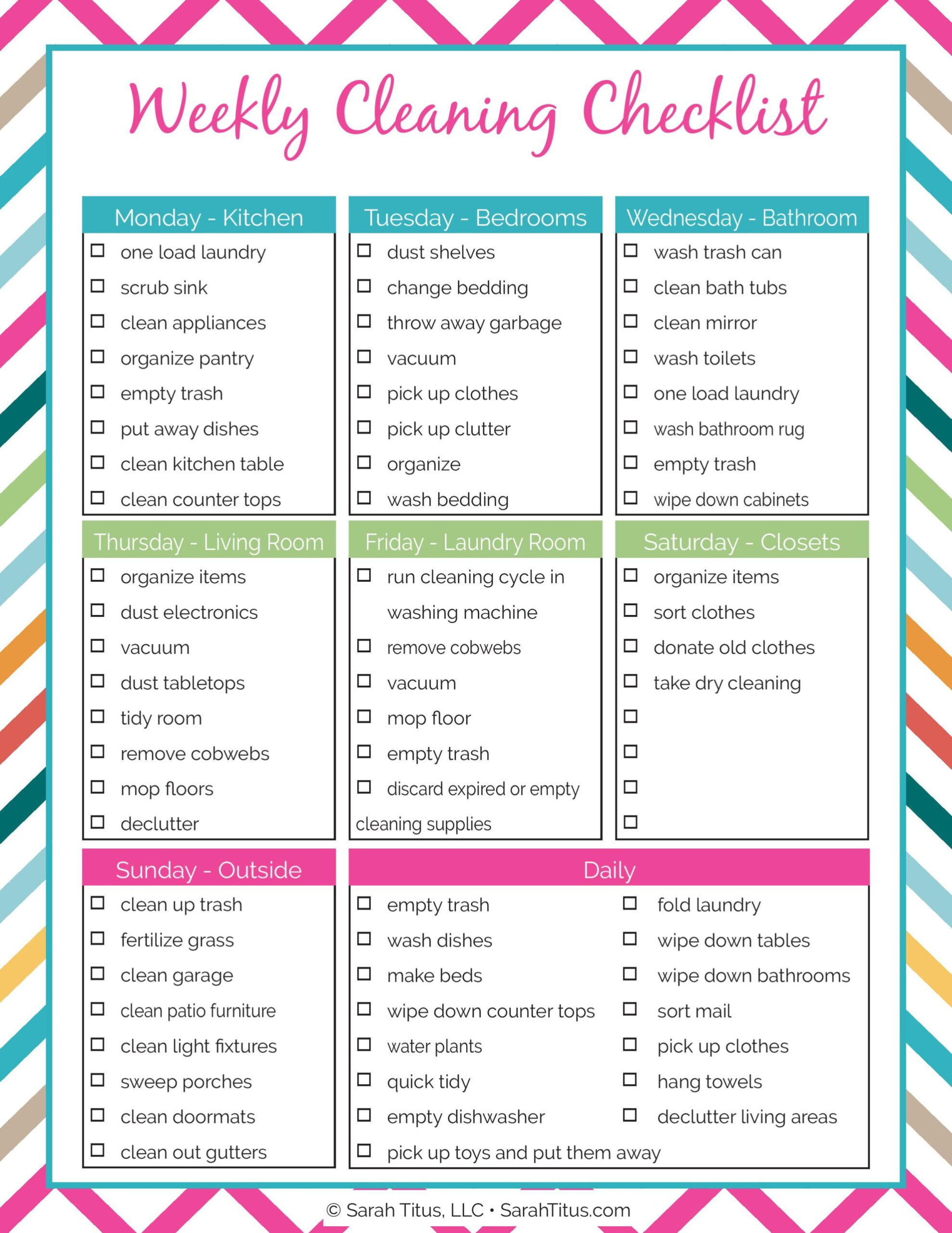 Cleaning Binder Weekly Cleaning Checklist Sarah Titus