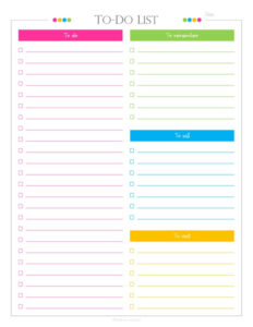 Daily To Do Checklist With Categories PDF Planner List