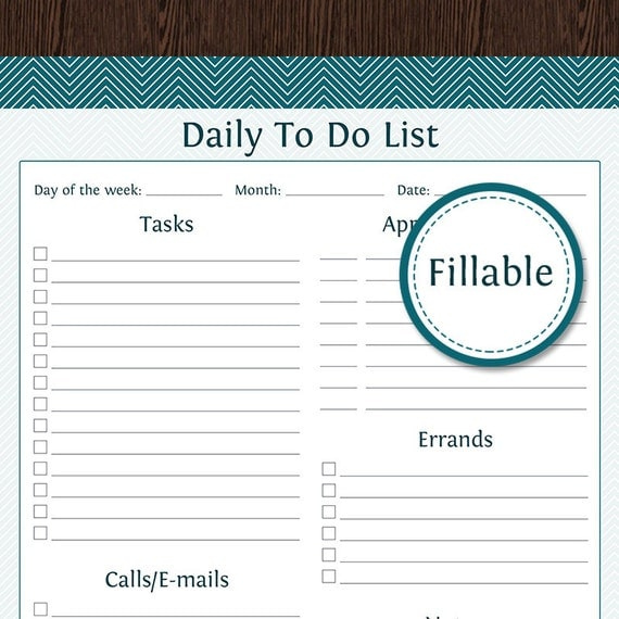 Daily To Do List Fillable Plan Your Day Printable Daily