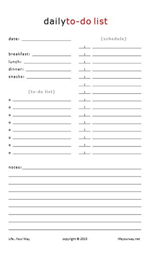 Daily To Do List Half Sheet Life Your Way Printable Day Planner 
