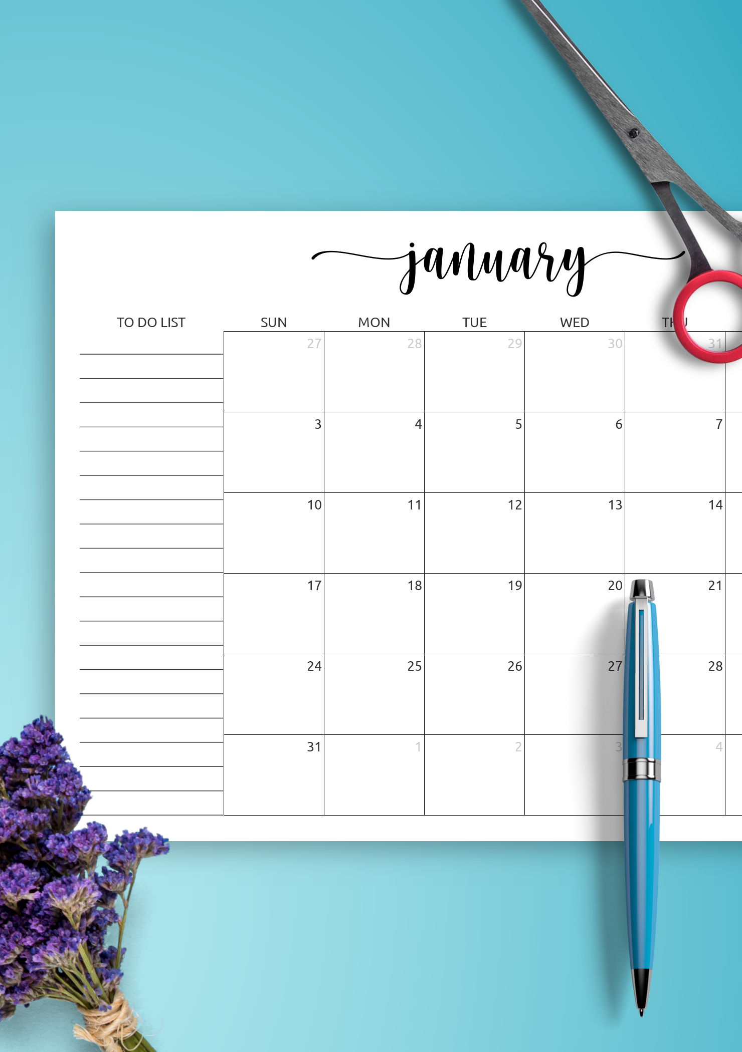 Calendar To Do List Template