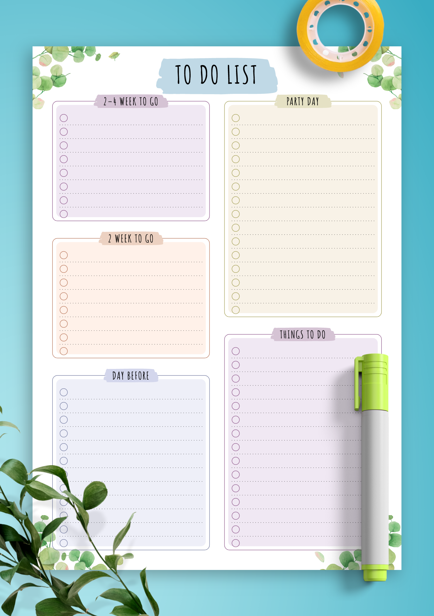Download Printable Party To Do List Floral Style PDF