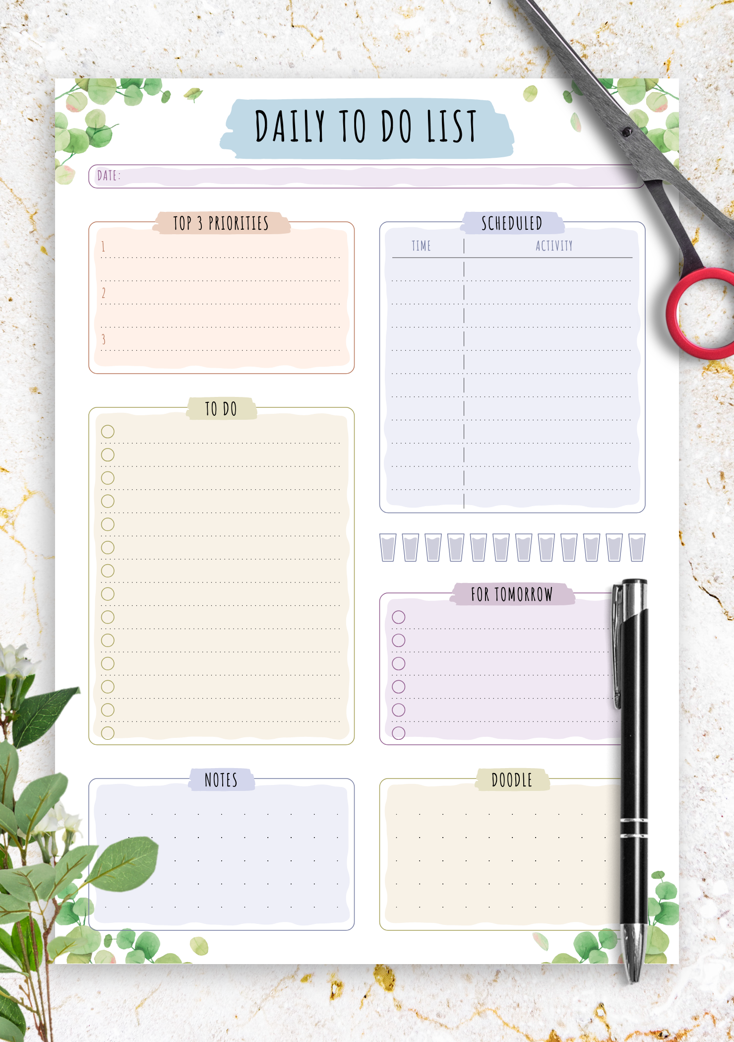 Download Printable Scheduled Daily To Do List Floral Style PDF