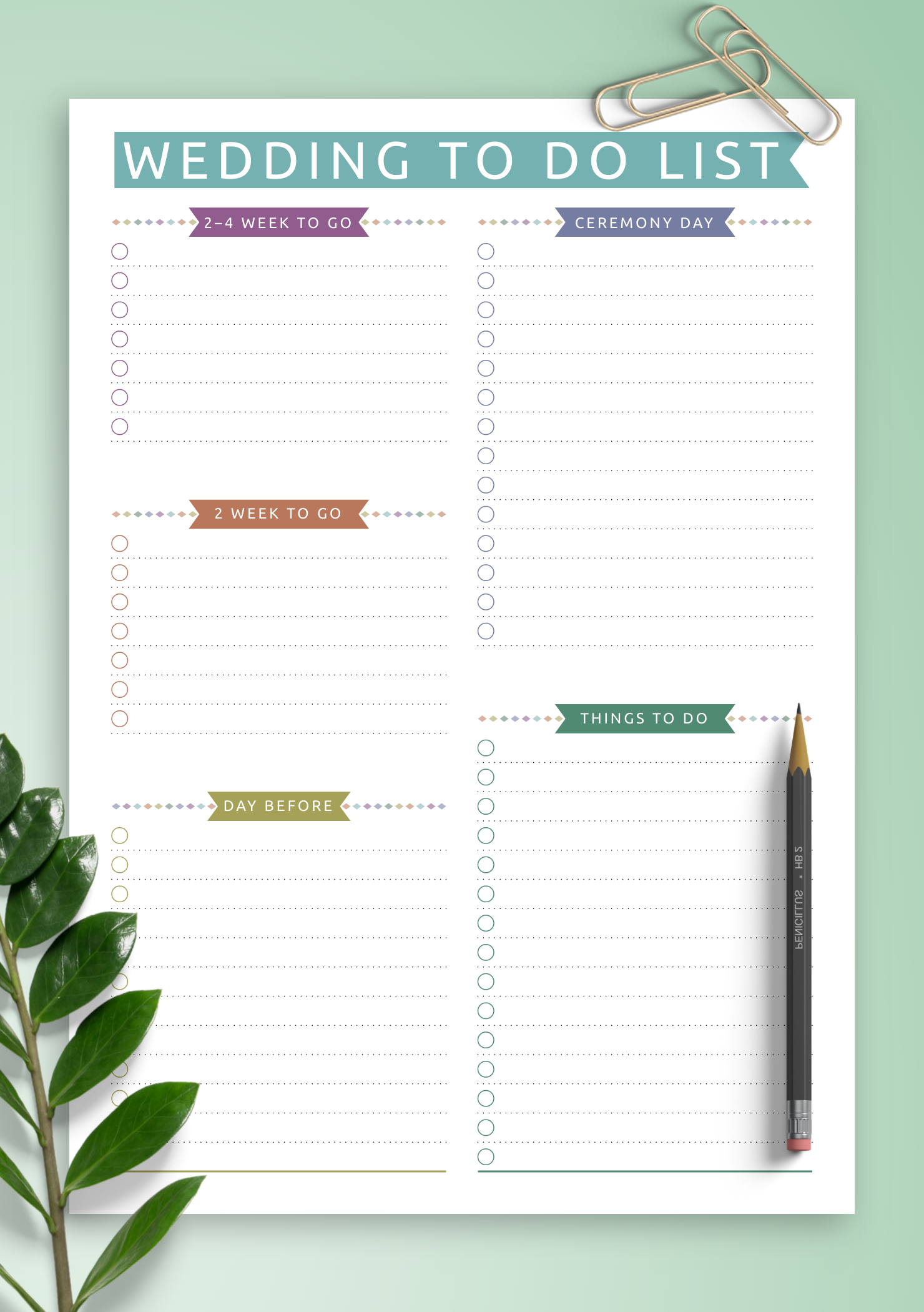 Download Printable Wedding To Do List Template Casual PDF