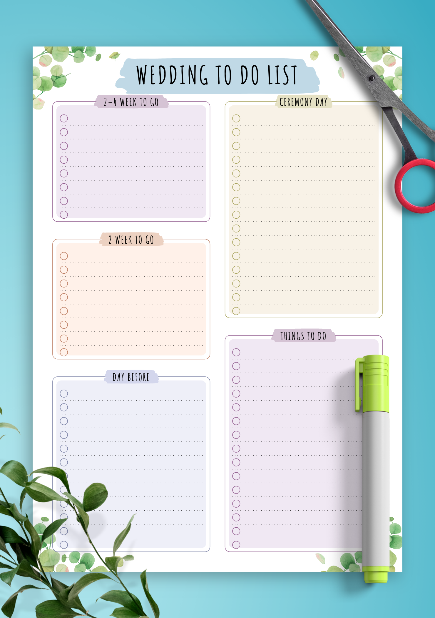 Download Printable Wedding To Do List Template Floral PDF