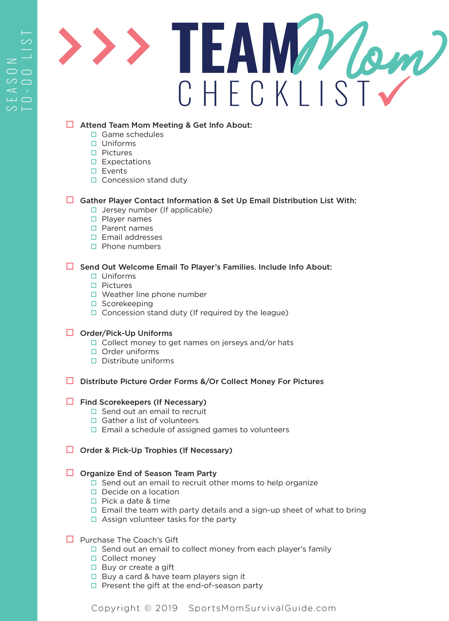  DOWNLOAD Sports Mom To Do Checklist Schedule Templates