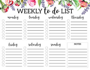 Floral Weekly To Do List Printable Checklist Template Paper Trail Design