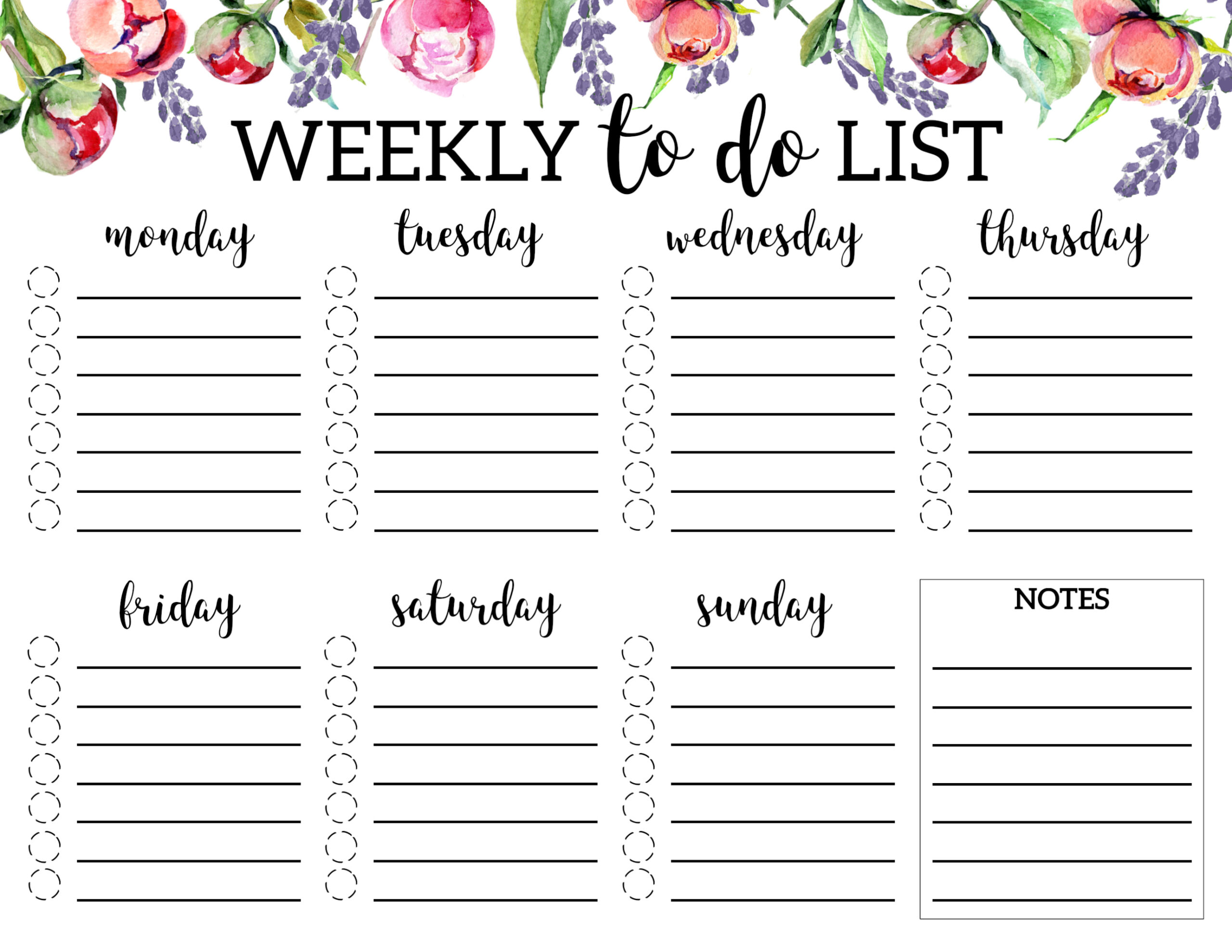 Floral Weekly To Do List Printable Checklist Template Paper Trail Design