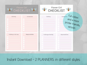Flower Girl BEES Wedding Checklist Planner Printable For Etsy