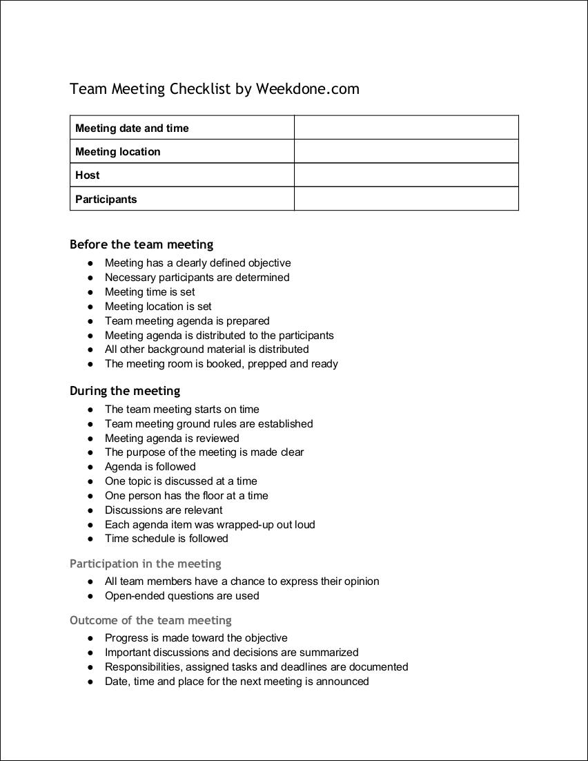 FREE 11 Team Meeting Checklist Examples In PDF Google Docs Pages 