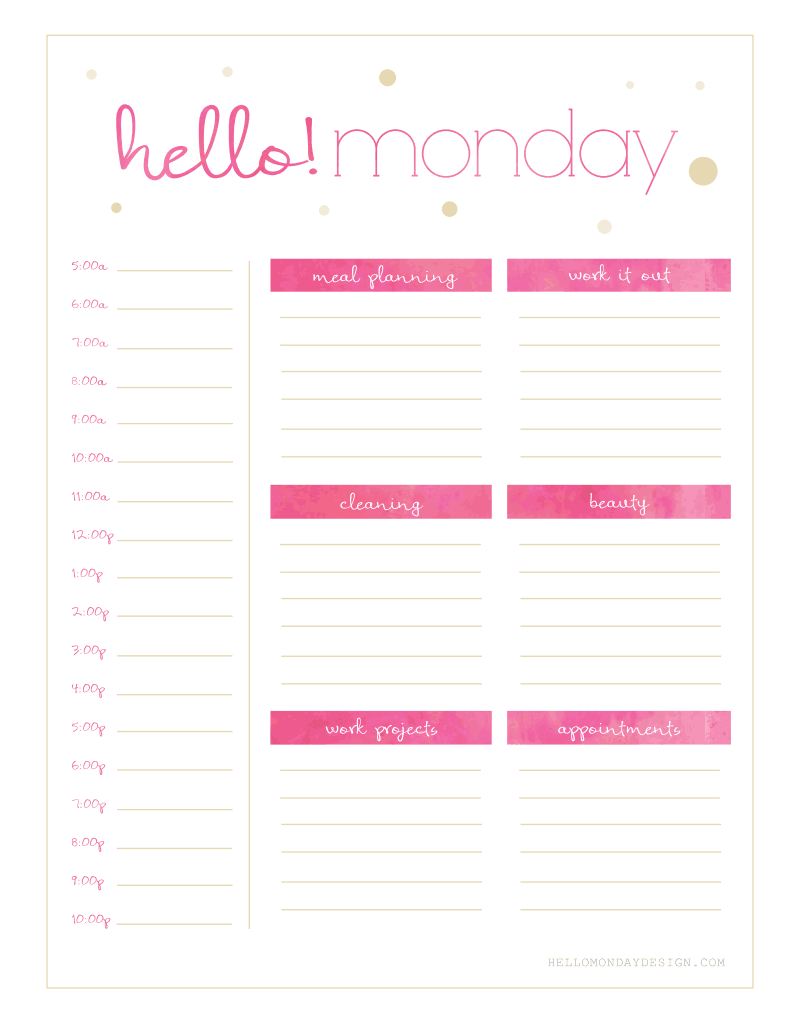 Free Hello Monday Sunday Weekly Planner Printables Planner 