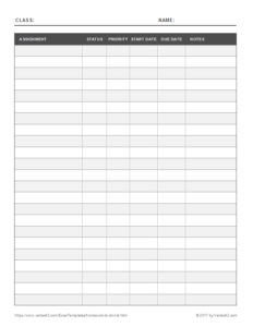 Free Printable Homework To Do List PDF From Vertex42 Homework
