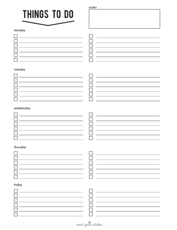 Free Printable Weekly Checklist For The Work Week From Sweet Green 
