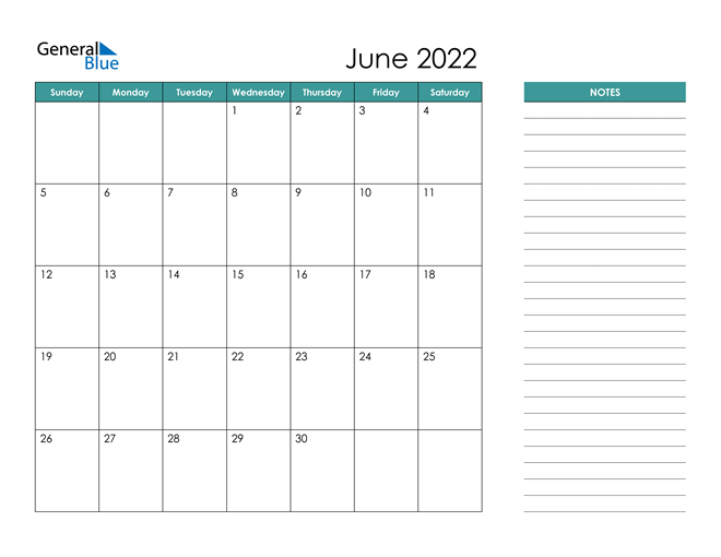 June 2022 Calendar PDF Word Excel 