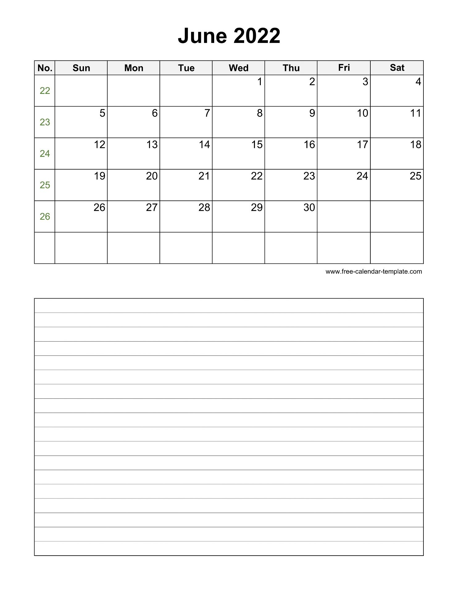 June 2022 Free Calendar Tempplate Free calendar template