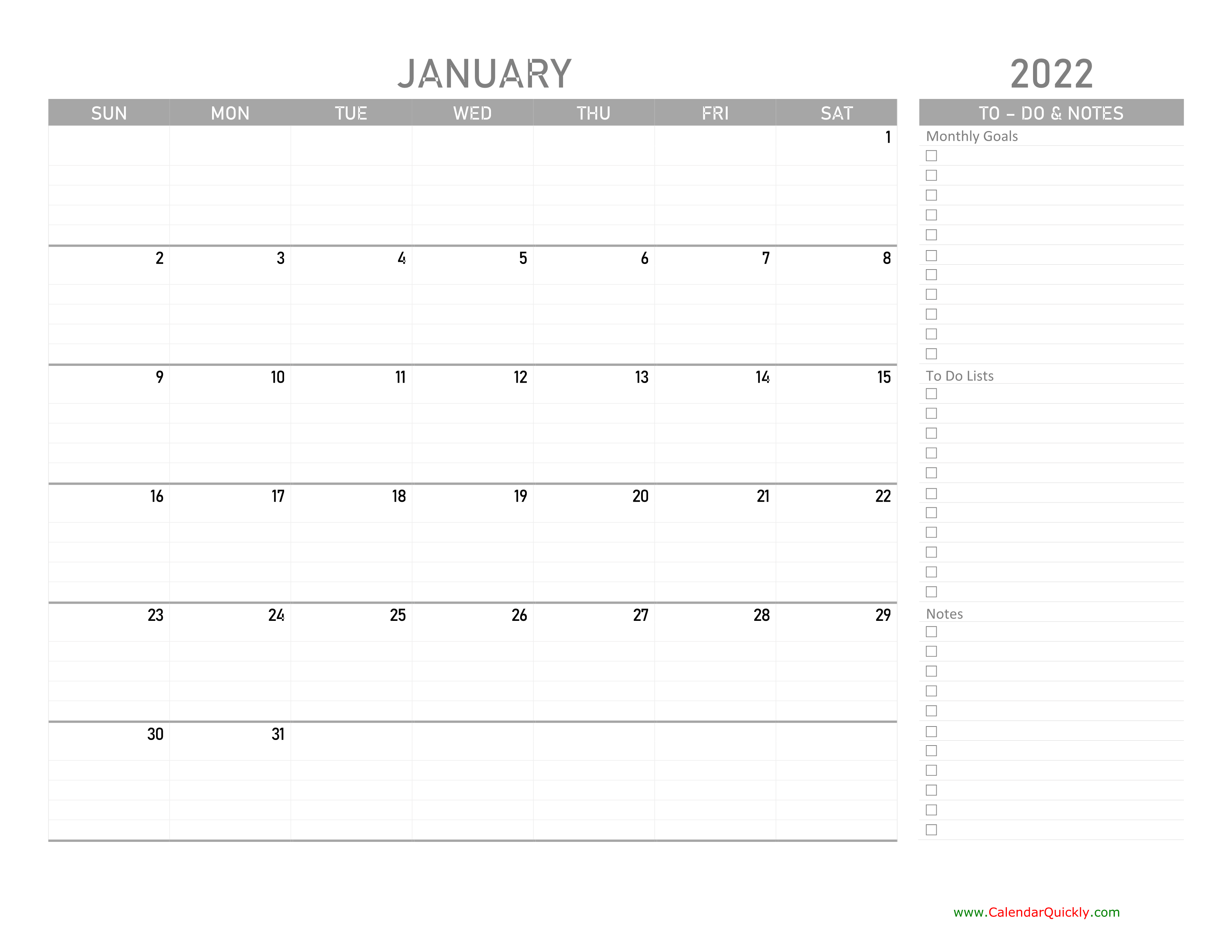 Printable Calendar 2022 To Do List