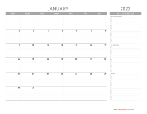 Monthly 2022 Calendar With To Do List Calendar Quickly