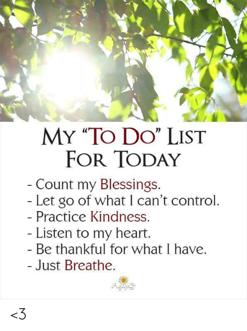MY TO DO LIST FOR TODAY Count My Blessings Let Go Of What I Can t 