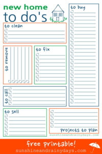 New Home To Do List Free Printable Sunshine And Rainy Days