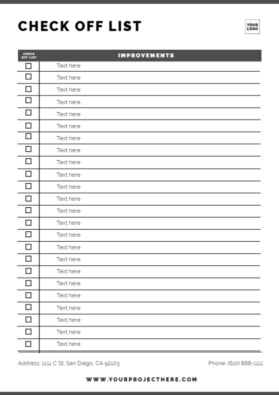 Online Editable Checklist Templates