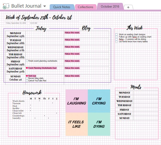 Organization Tumblr Bullet Journal Onenote Daily Planner Template 