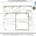 Printable Botanical Planner Greenery Blank Calendar Instant Etsy