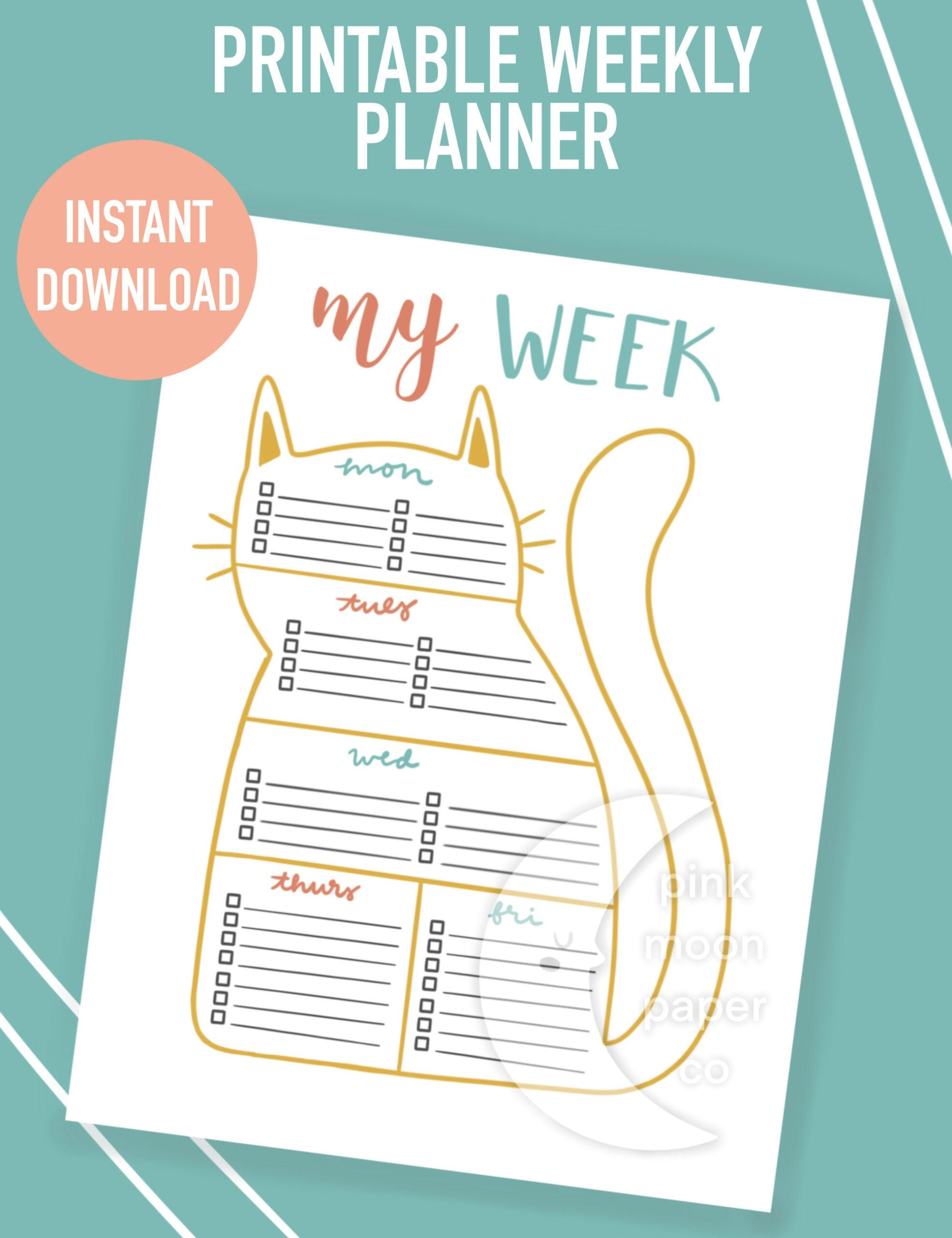 Printable Cat Weekly Schedule Kids To Do List Daily Etsy