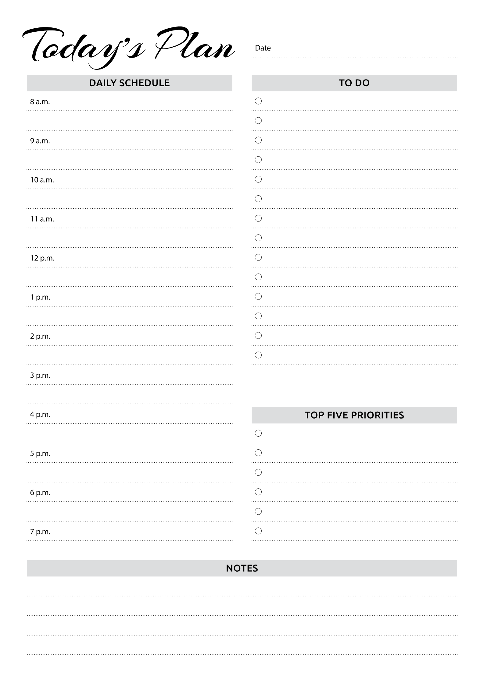 Printable Daily Planner With Hourly Schedule To do List AM PM Time 