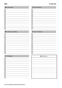 Printable To do List 5 days Weekly Plan Templates At