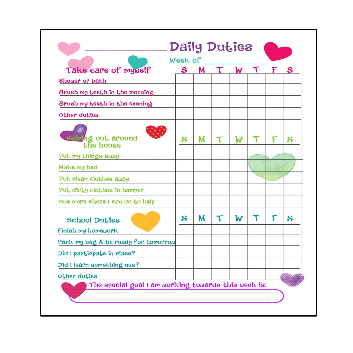 Printable To Do List Chore Chart Organizer For Kids DIGITAL Etsy