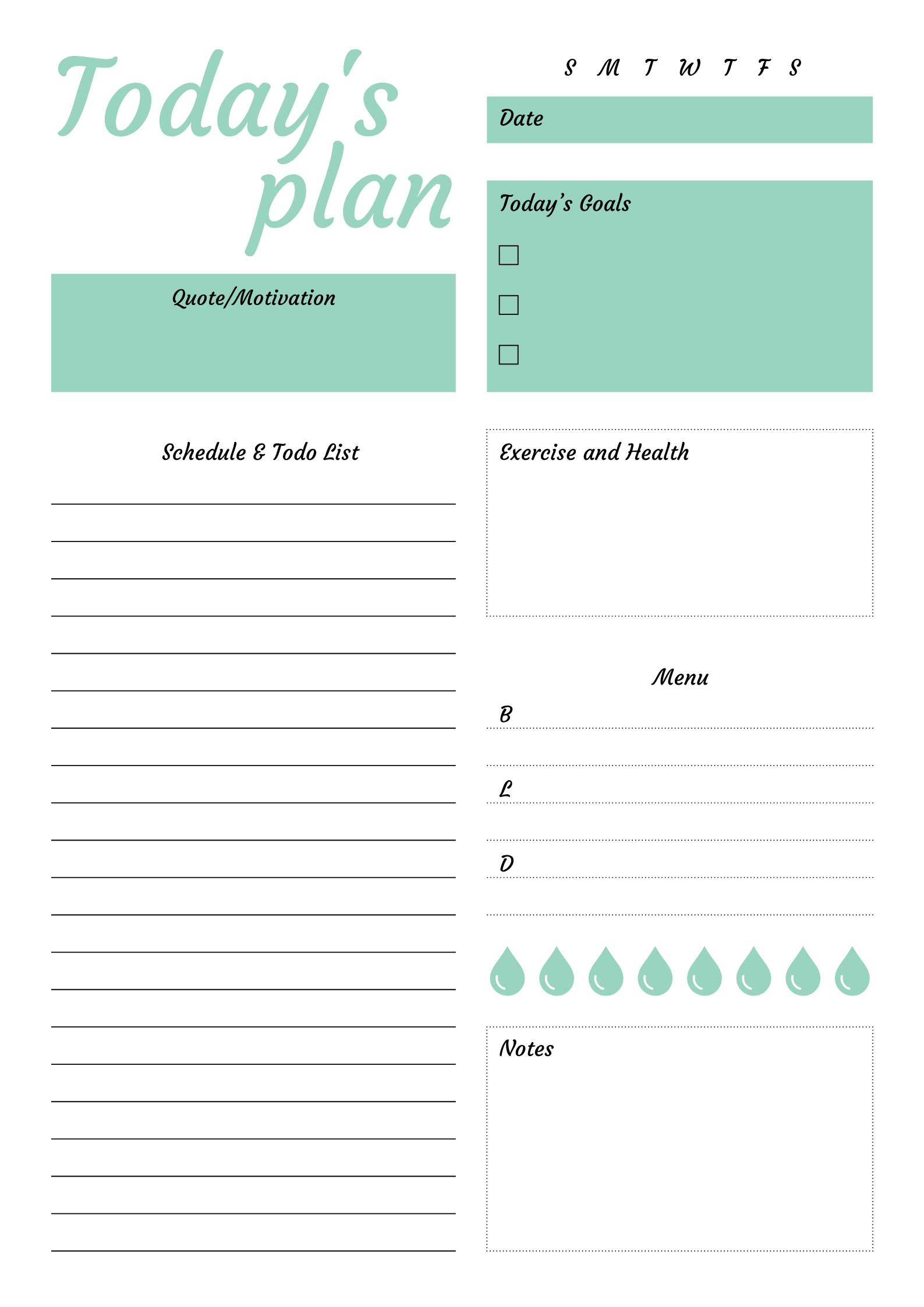 Printable Today s Plan With Schedule Todo List PDF Download Daily 