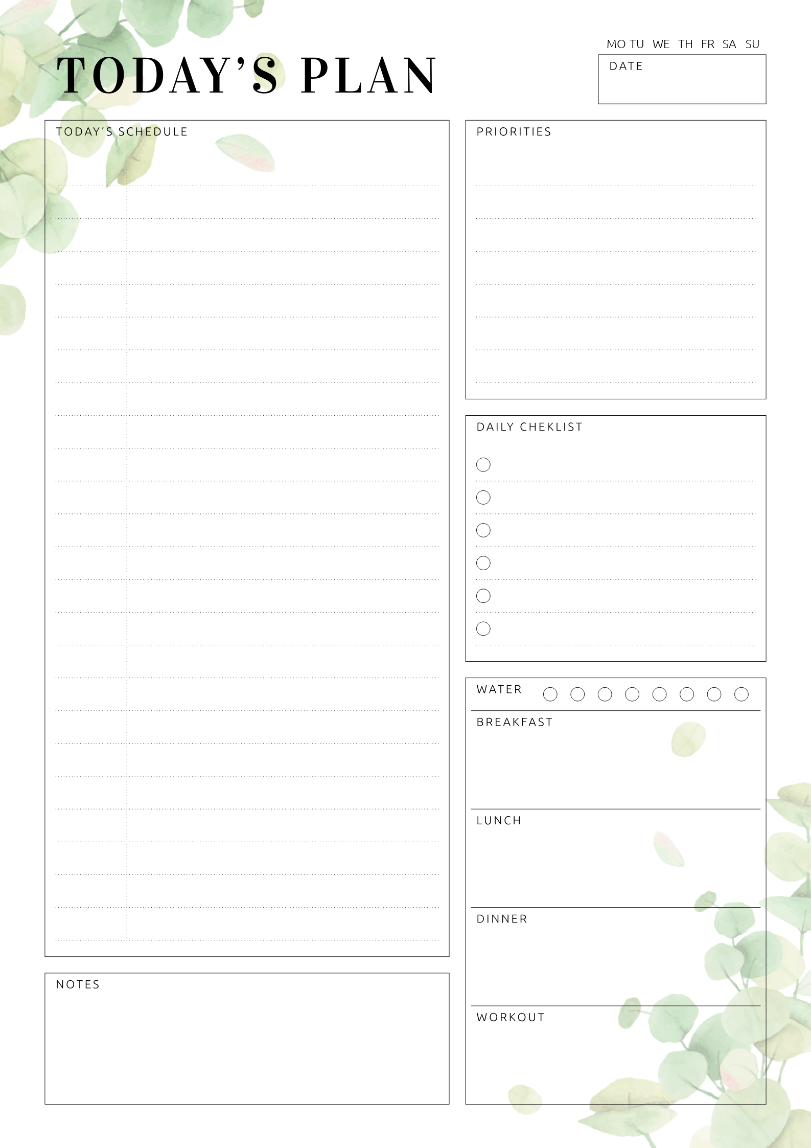 Printable Undated Planner With Daily Checklist PDF Download Daily 