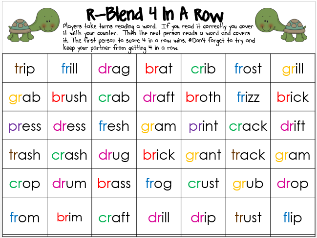 R Blend Four In A Row Phonics Words Reading Words Blends Worksheets