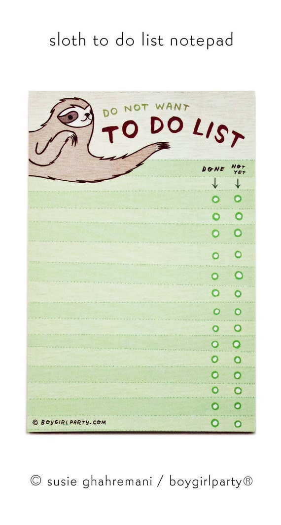 Sloth TO DO LIST Notepad Funny Gifts Sloth Gifts Do Not