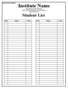 Student List Template Free Formats Excel Word