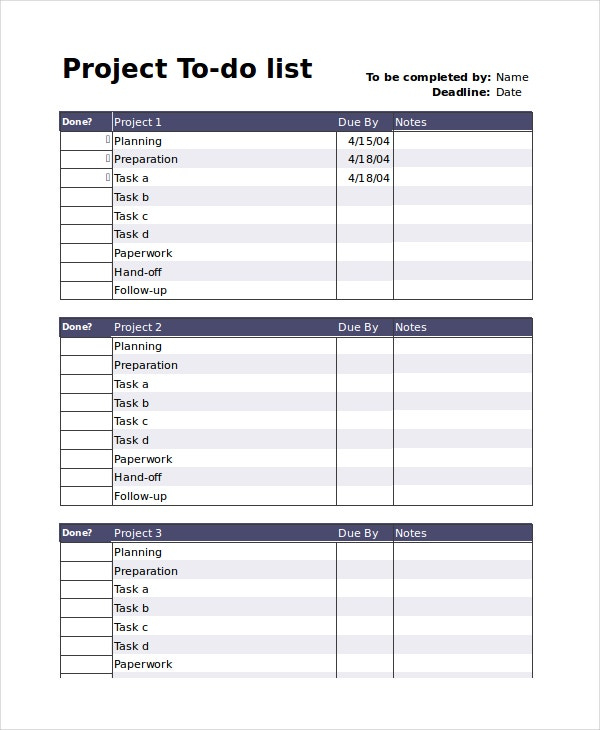 Project To Do List Template