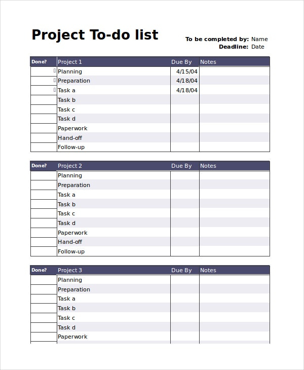 Printable Project To Do List
