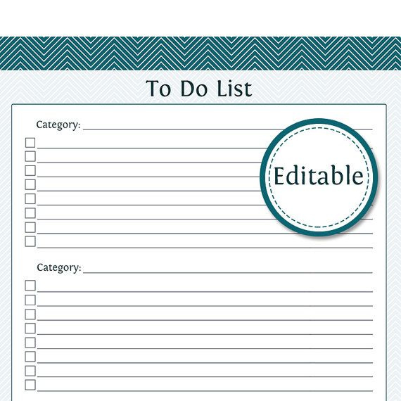 To Do List With Categories Fillable Productivity Printable 