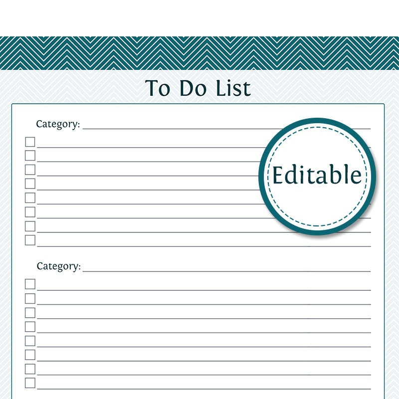 To Do List With Categories Fillable Productivity Printable